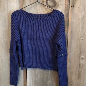 Express Ribbed Distressed Zipper Sweater in Blue Size Medium